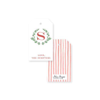 Holly Wreath Monogram Christmas Tag