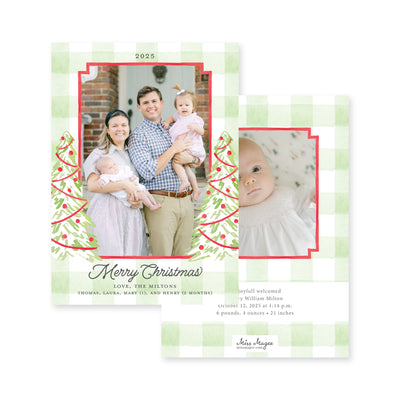 Gingham Christmas Tree Vertical Christmas Card