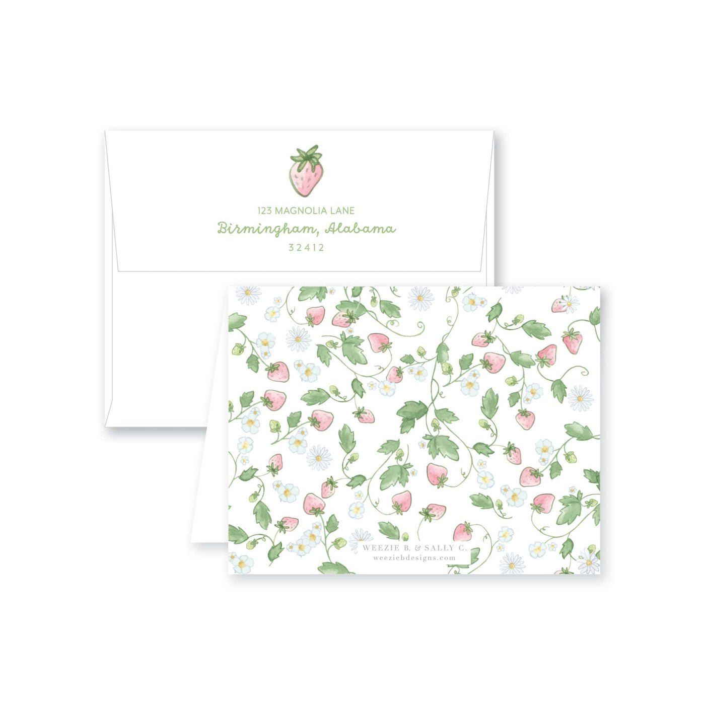 Strawberry Blooms Folded Note Card