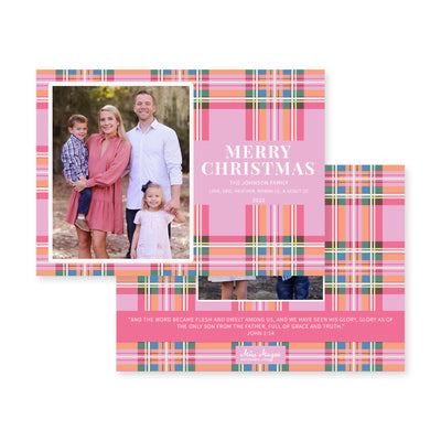 Pink Tartan Horizontal Christmas Card