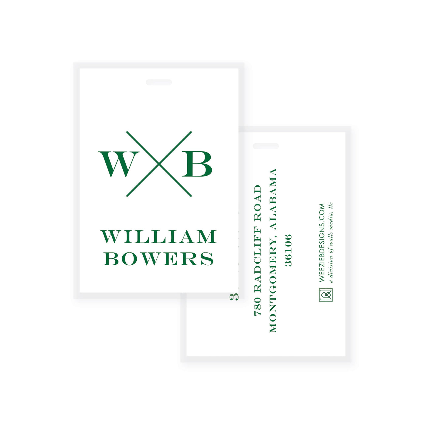 Weezie B. Designs | Block X With Name and Monogram Bag Tag